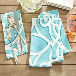 Elrene Chase Geometric Stain Resistant Indoor Outdoor 17X 17 Napkin - Set Of 8
