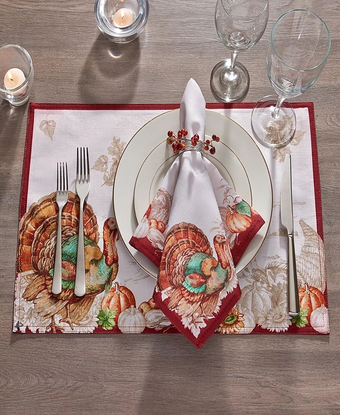 Elrene Holiday Turkey Bordered Fall Placemat, Set Of 4