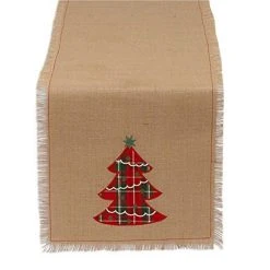 Design Imports Embroidered Tree Burlap Table Runner