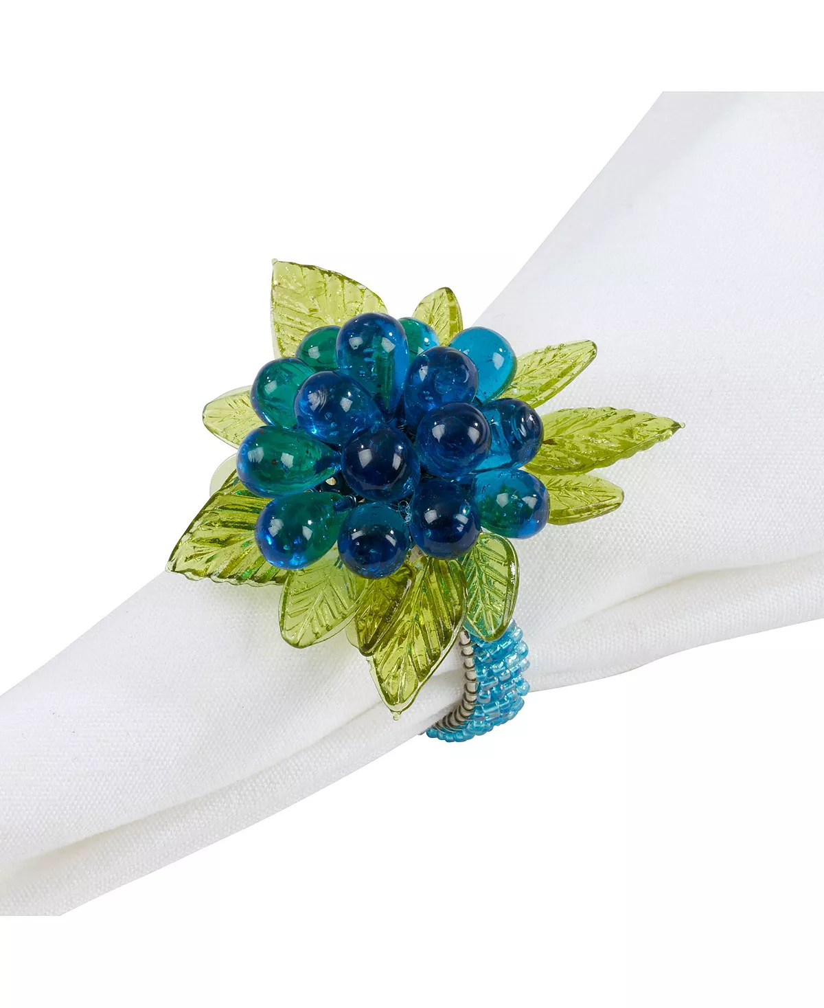 Saro Lifestyle Flower And Leaves Design Beaded Napkin Ring, Set Of 4 - Image 4