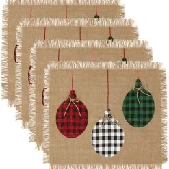 Elrene Farmhouse Living Holiday Rustic Ornaments Burlap Placemat, Set Of 4