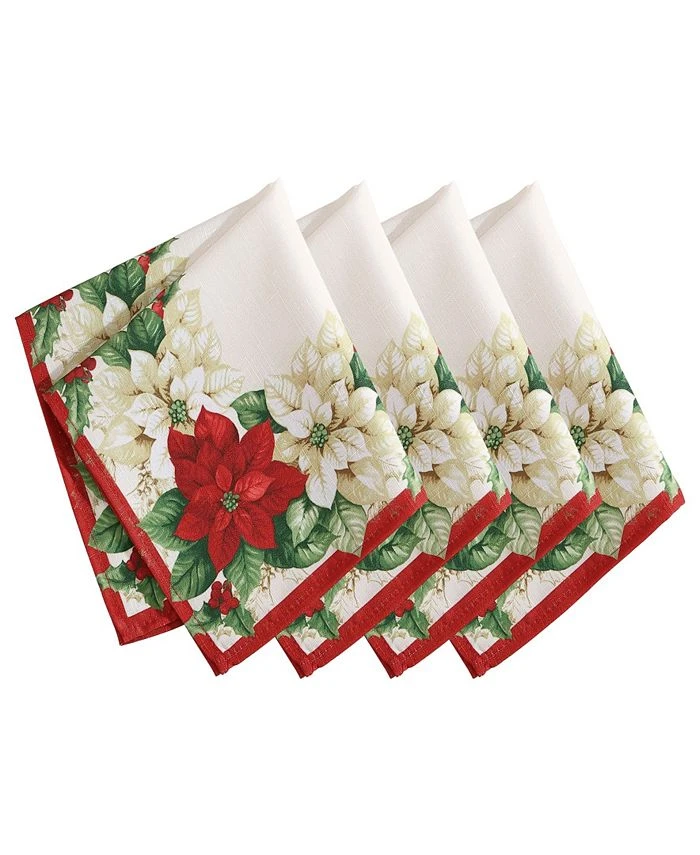 Elrene Red And White Poinsettias Napkin, Set Of 4