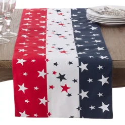Saro Lifestyle Red White Blue 4Th Of July Cotton Table Runner
