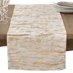 Saro Lifestyle Distressed Foil Metallic Design Glam Cotton Table Runner
