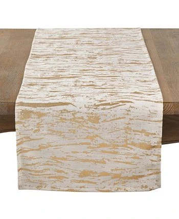 Saro Lifestyle Distressed Foil Metallic Design Glam Cotton Table Runner - Image 2