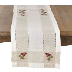 Saro Lifestyle Embroidered Table Runner With Grape Hemstitch Design