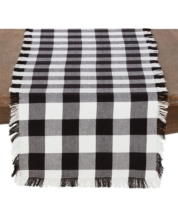 Saro Lifestyle Cotton Runner With Buffalo Plaid And Fringe Design, 16 X 72