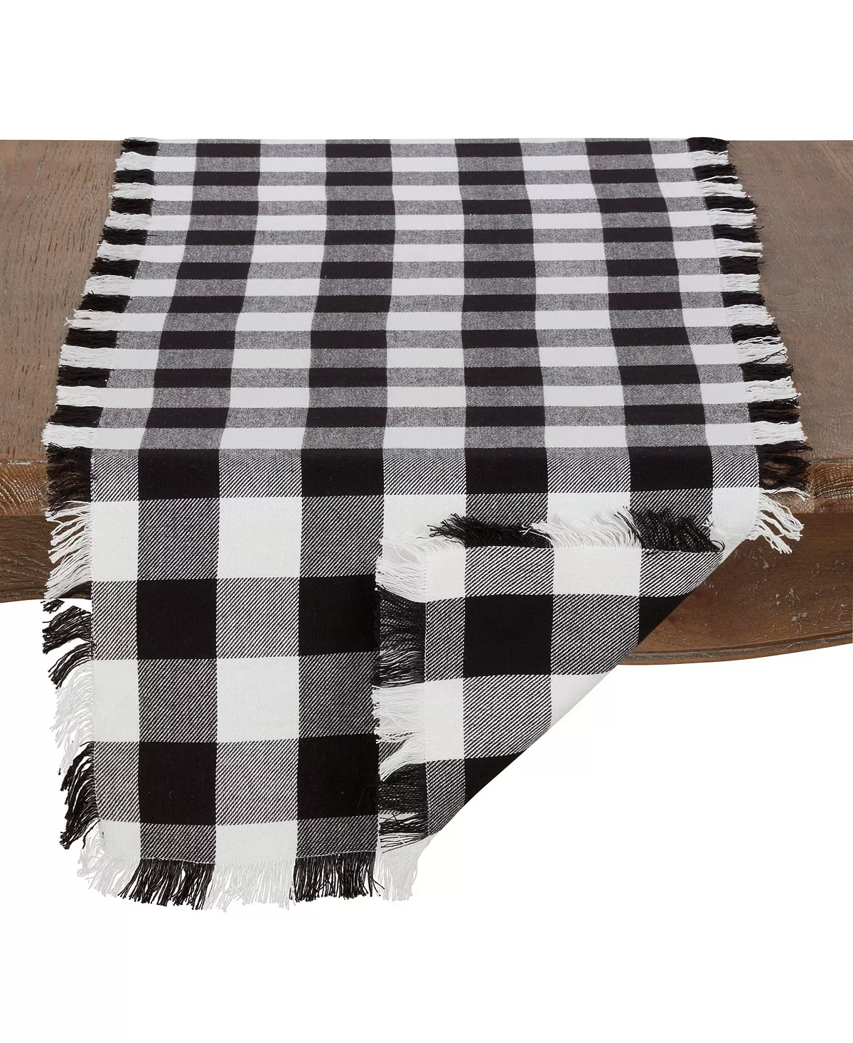 Saro Lifestyle Cotton Runner With Buffalo Plaid And Fringe Design, 16 X 72 - Image 2