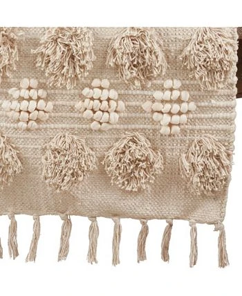 Saro Lifestyle Cotton Runner With Pom Pom Moroccan Design - Image 3