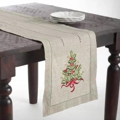 Saro Lifestyle Christmas Tree Design Embroidered Table Topper Or Table Runner