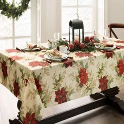 Elrene Festive Poinsettia Holiday Tablecloth 60x102