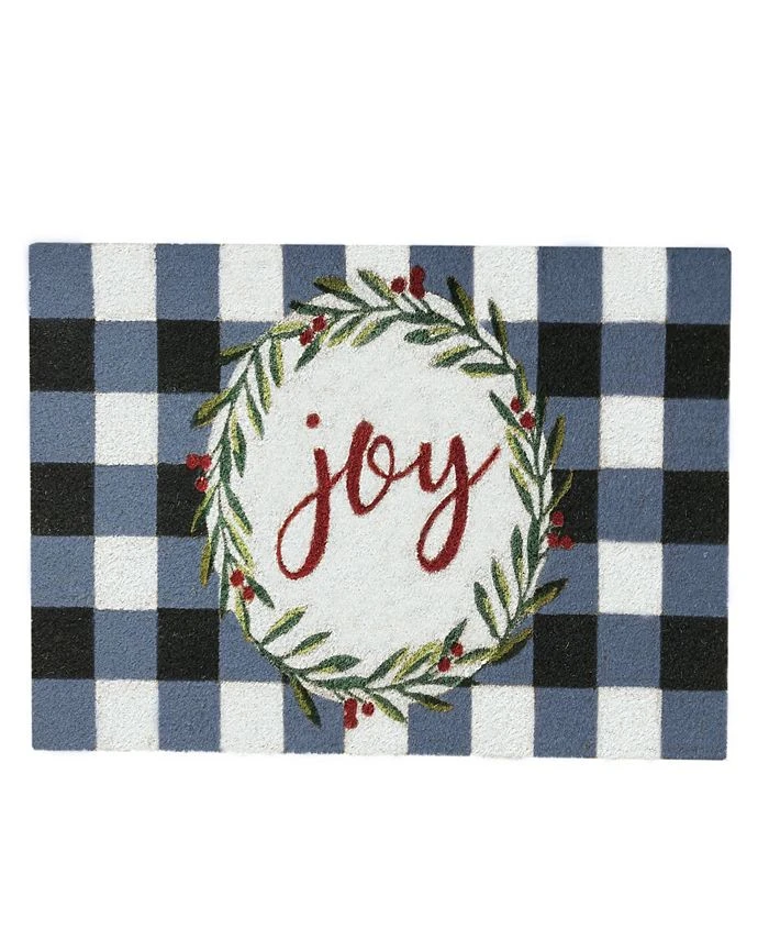 Elrene Holiday Joy Wreath With Plaid Coir Doormat