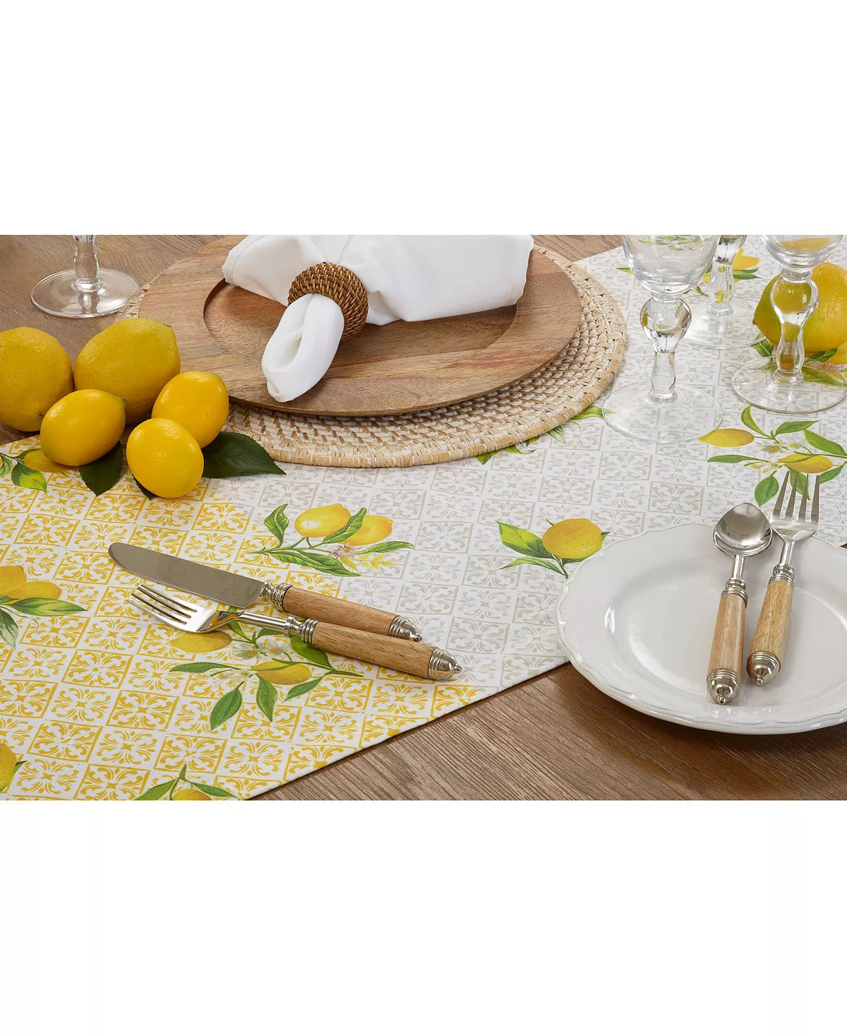 Saro Lifestyle Block Print Table Runner With Lemon Design, 72 X 16 - Image 4