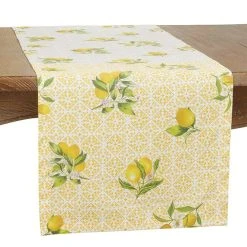 Saro Lifestyle Block Print Table Runner With Lemon Design, 72 X 16