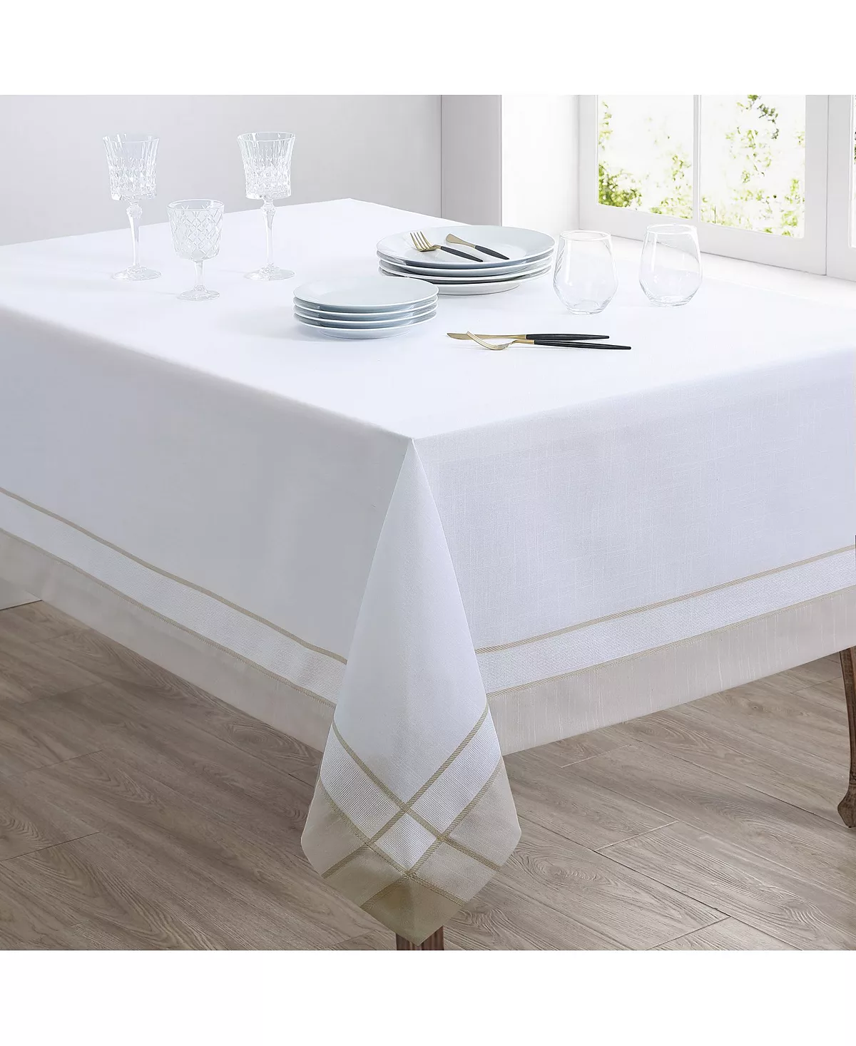 Saro Lifestyle Casual Tablecloth With Banded Border Design, 144 X 72 - Image 3