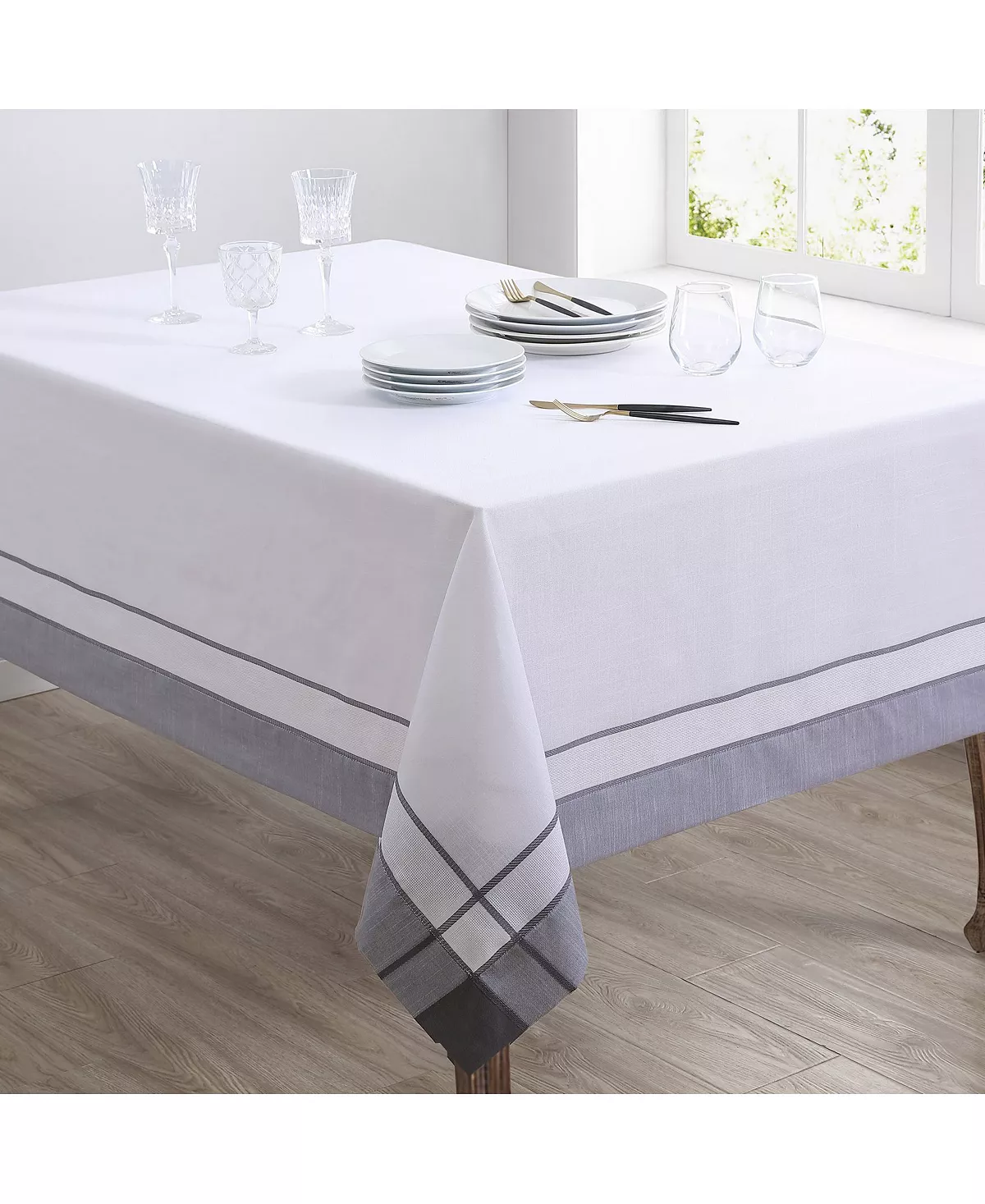 Saro Lifestyle Casual Tablecloth With Banded Border Design, 144 X 72 - Image 4
