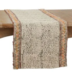 Saro Lifestyle Cotton Table Runner With Block Print Embroidered Design, 72 X 16