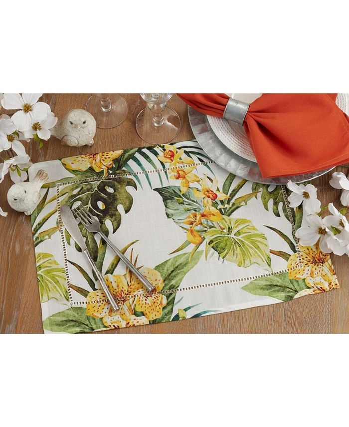 Saro Lifestyle Hemstitch Placemats With Tropical Flower Design, Set Of 4, 20 X 14 - Image 4