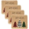 Elrene Farmhouse Living Holiday Plaid Christmas Tree Burlap Placemat, Set Of 4