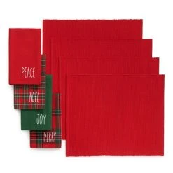 Elrene Holiday Christmas Sentiments Placemat And Napkin Value, Set Of 8