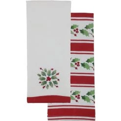 Lenox Holiday Stripe Dual Purpose Embroidered Kitchen Towel Set, 2 Piece