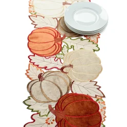 Elrene Pumpkin Foliage Cutwork Allover Fabric Centerpiece, 13 X 36