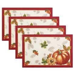 Elrene Swaying Leaves Bordered Fall Placemat, Set Of 4