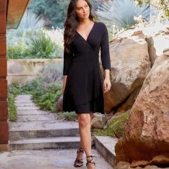 Karen Kane Faux Wrap Drape Dress