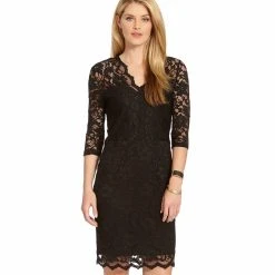 Karen Kane Petite V-Neck Scallop Lace Dress